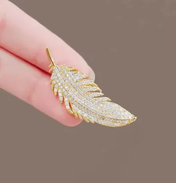 Fashion Crystal Feather Leaf Shaped Hijab Brooch